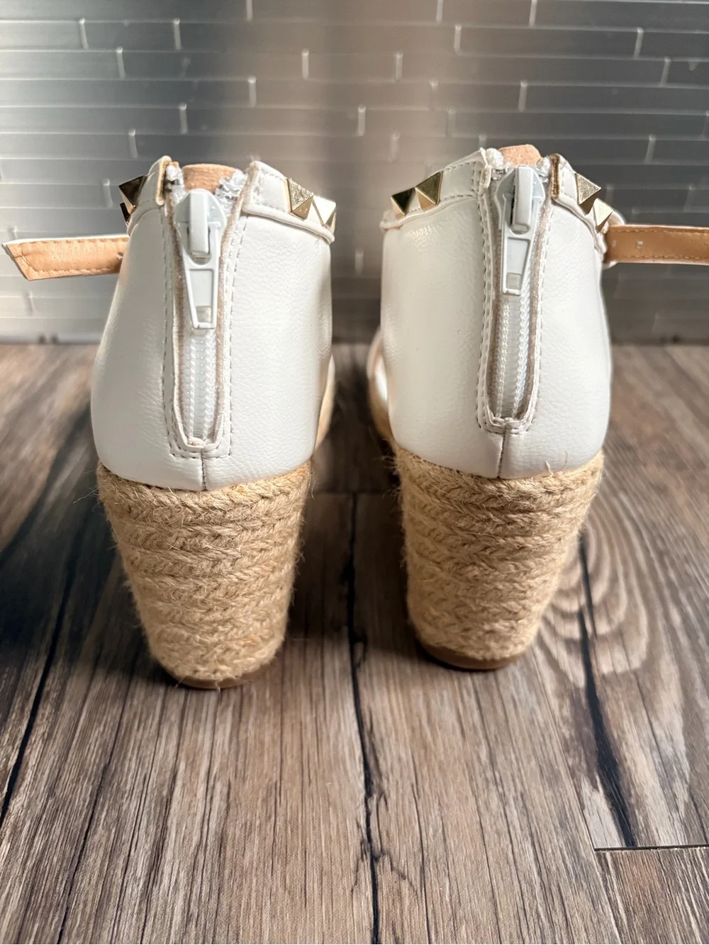 NWOT Esprit Roma White Wedge Espadrille Sandals with Ankle Strap